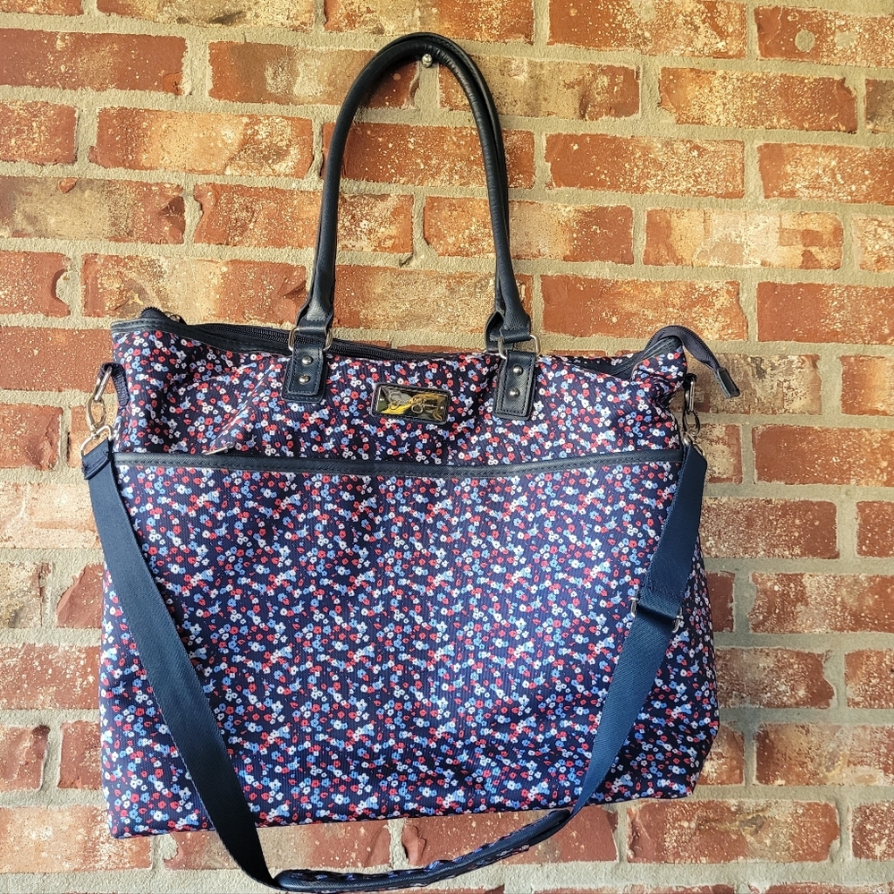 Jessica Simpson Large Travel Laptop Tote Bag Blue Mini Floral Motif  16 x 20 x 6